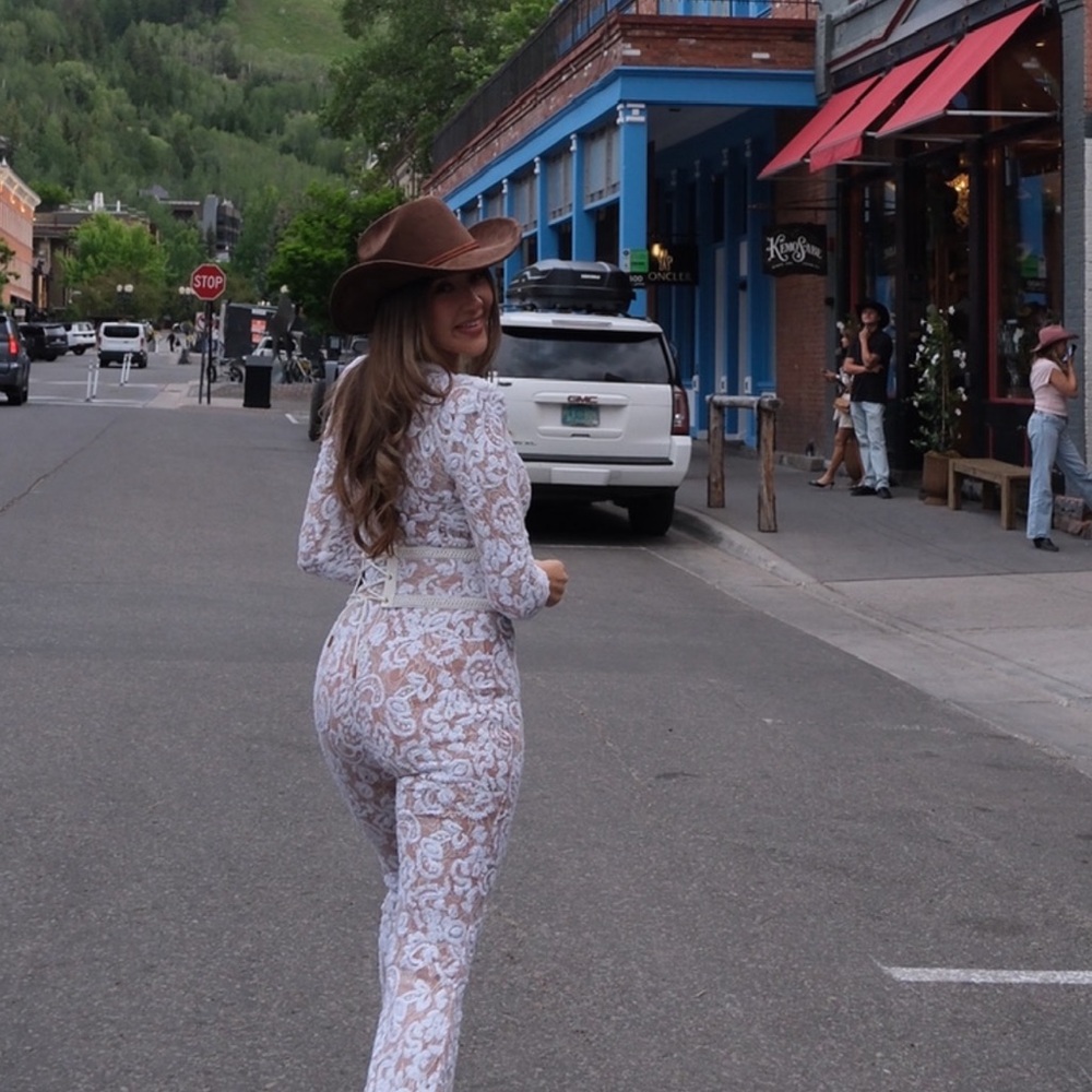 NADINE MERABI White Lace Sheer Jumpsuit - Picture 4 of 5